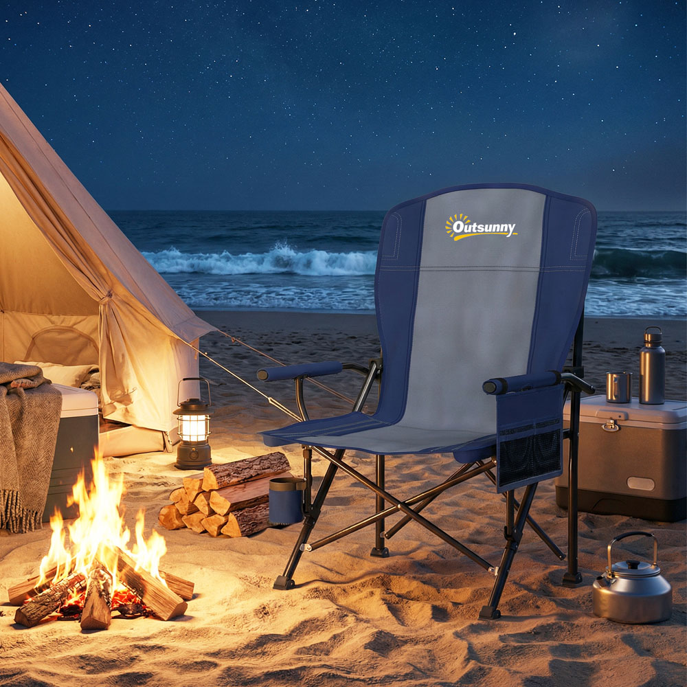 Outsunny Dark Blue Padded Foldable Camping Chair with Side Pocket Image 4