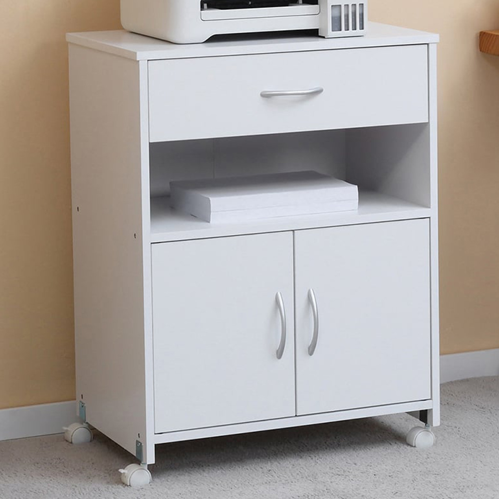 Portland White 2 Door Single Drawer Storage Unit Image 1