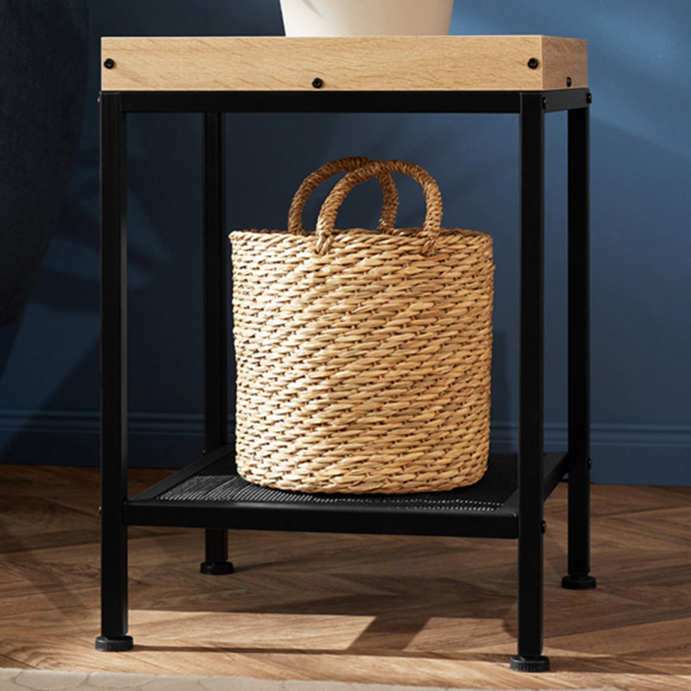 tectake Rochester Single Grid Shelf Light Wood Bedside Table Image 1