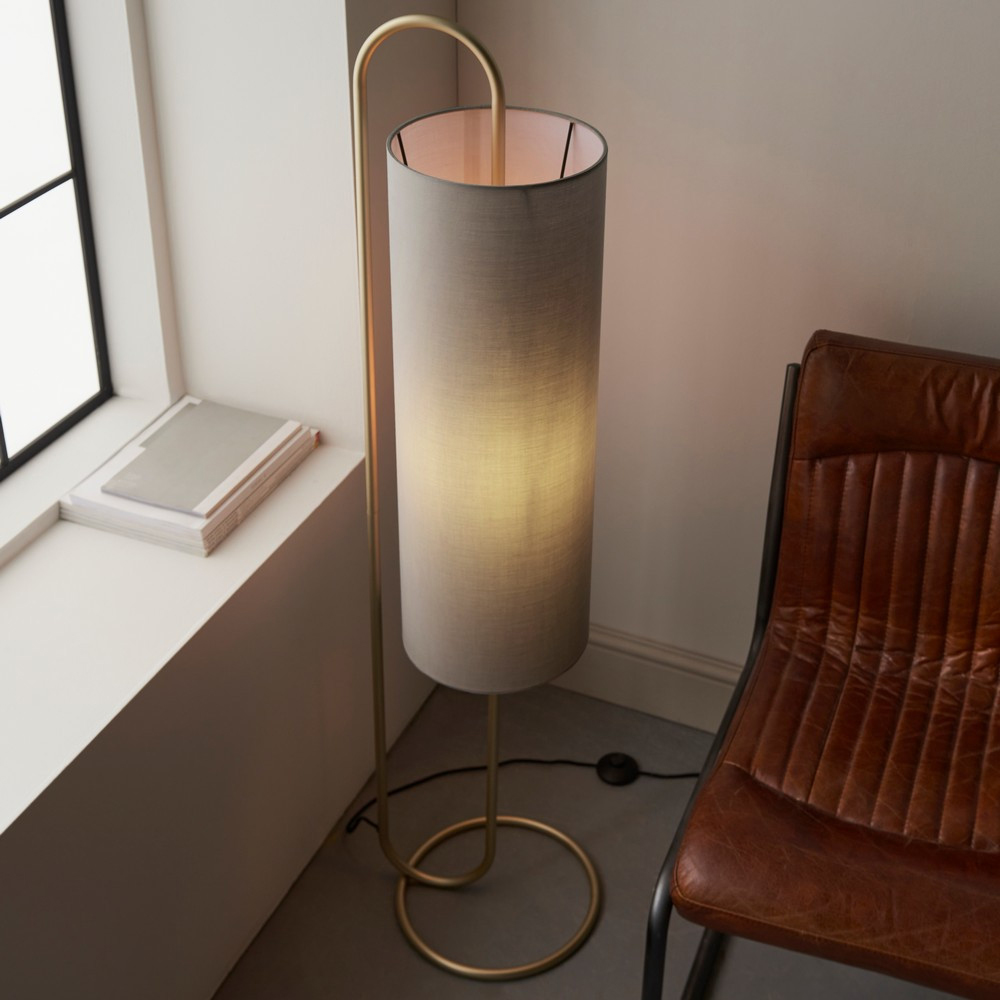 Merano Arenzano Antique Brass and Grey Fabric Floor Lamp Image 6