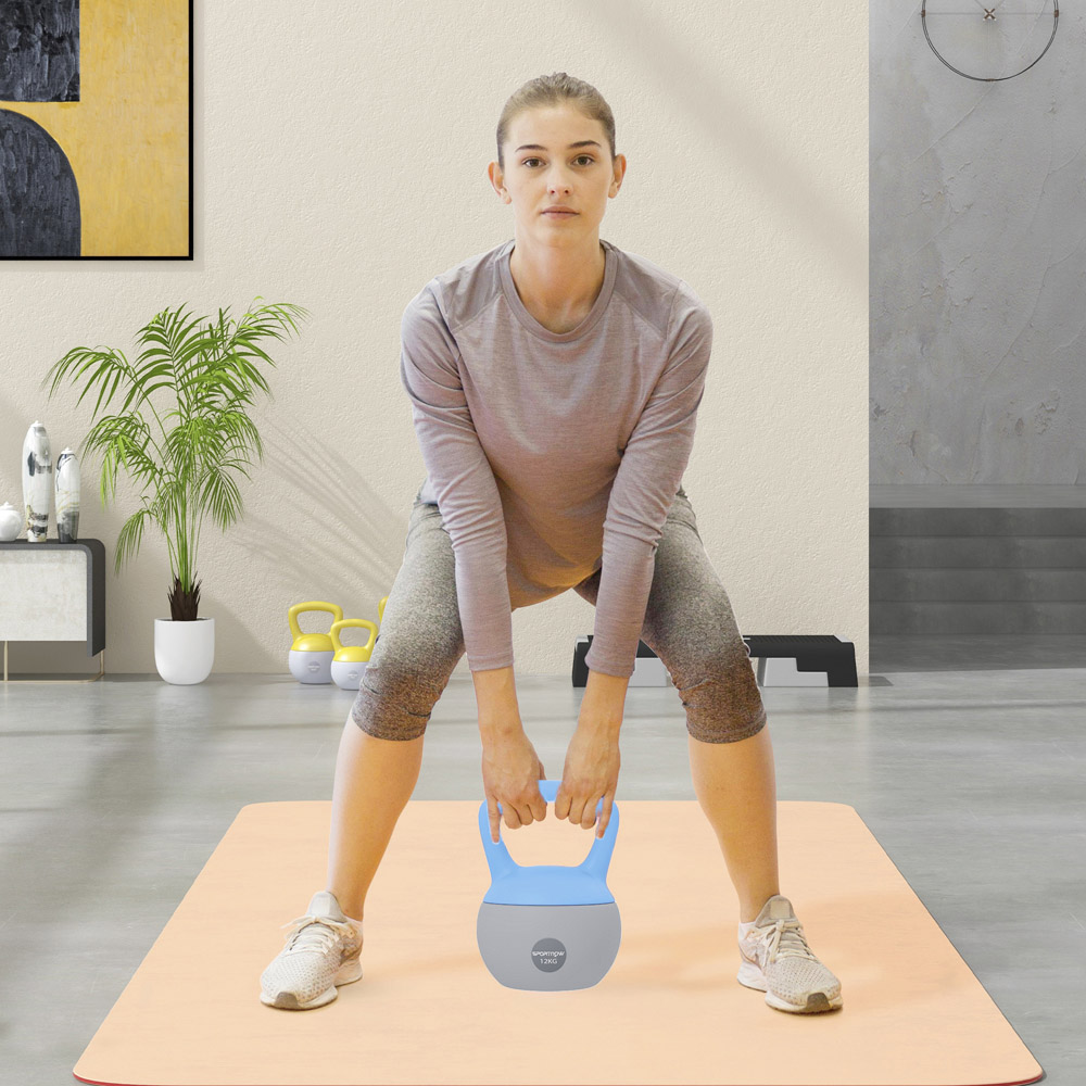 SPORTNOW Light Blue and Grey Kettlebell with Soft Body and Non-Slip Handle 12kg Image 2