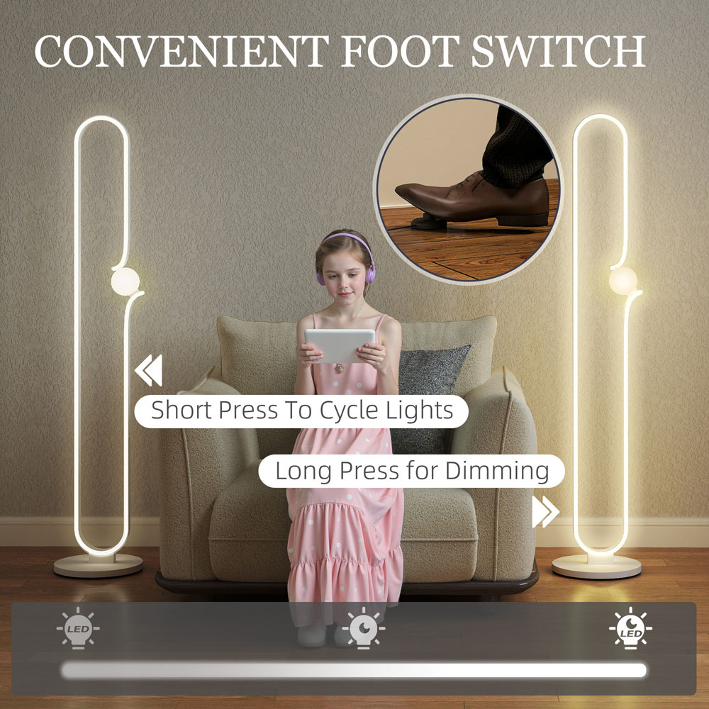 Portland White Dimmable LED Floor Lamp with Night Light and Foot Switch Image 7