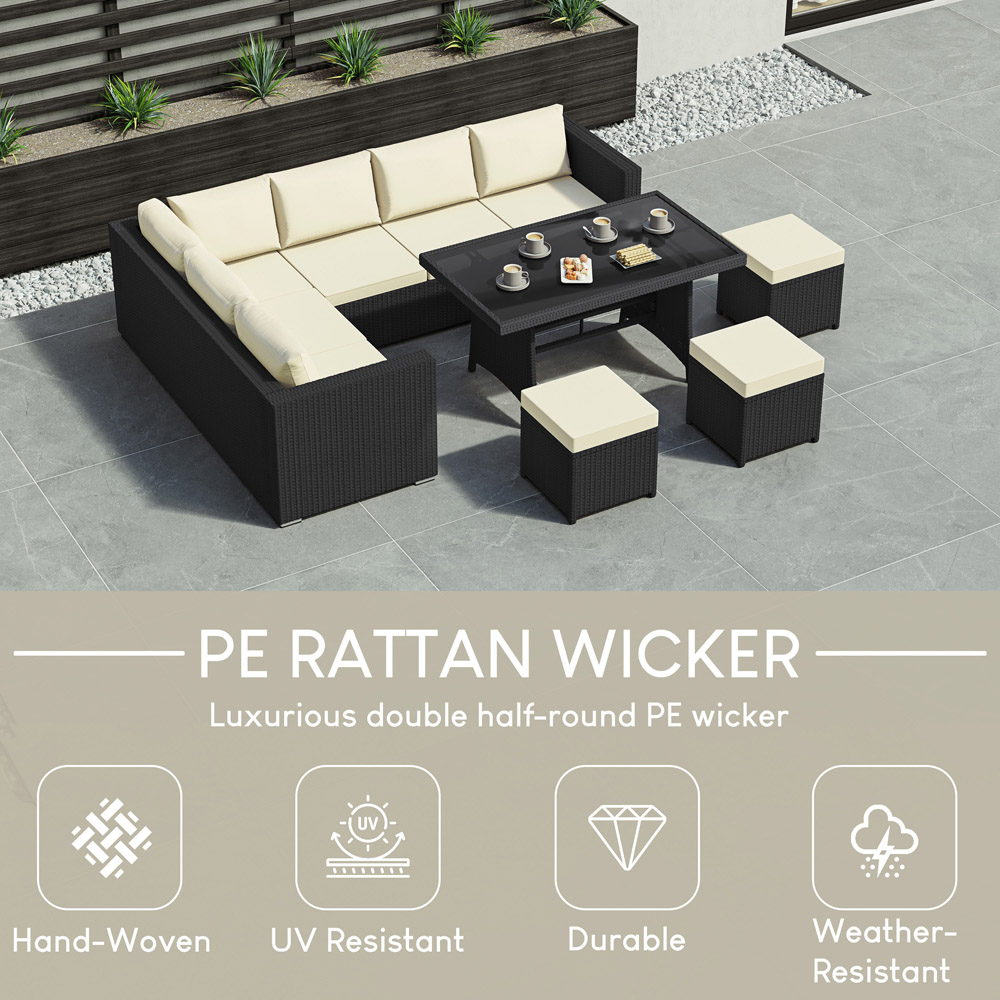 GARDEN VIDA Belgrave Rattan Effect 9 Seater Garden Dining Set Black Image 5
