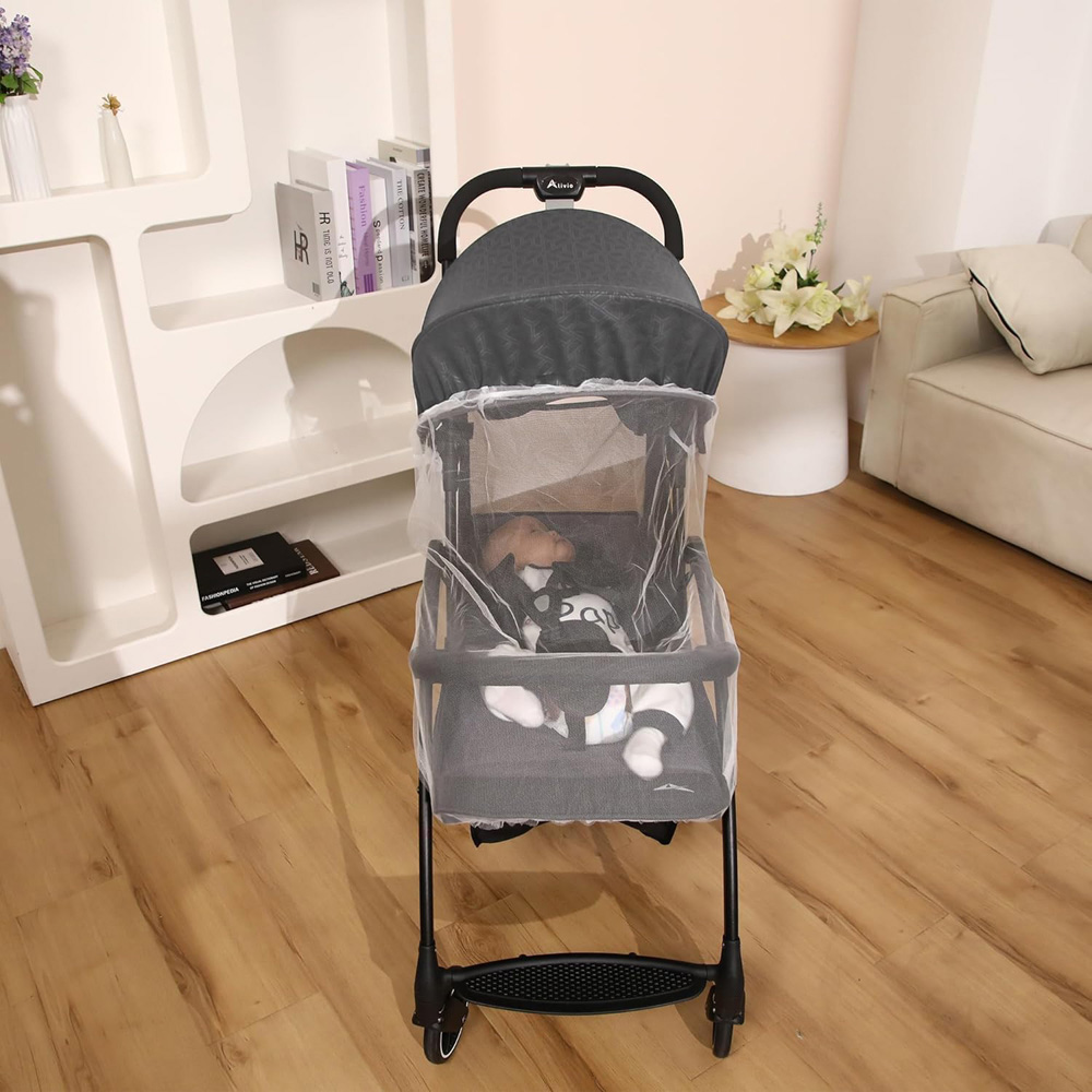 Alivio Grey Foldable Baby Pushchair Stroller with Mosquito Net and Shoulder Strap Image 2