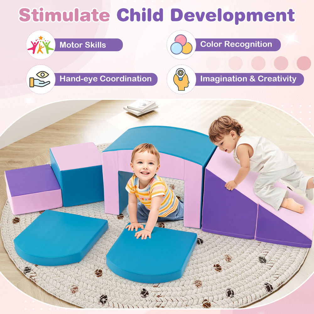 Costway Blue Toddler Foam Climbing Block Set with Tunnel 6 Piece Image 6