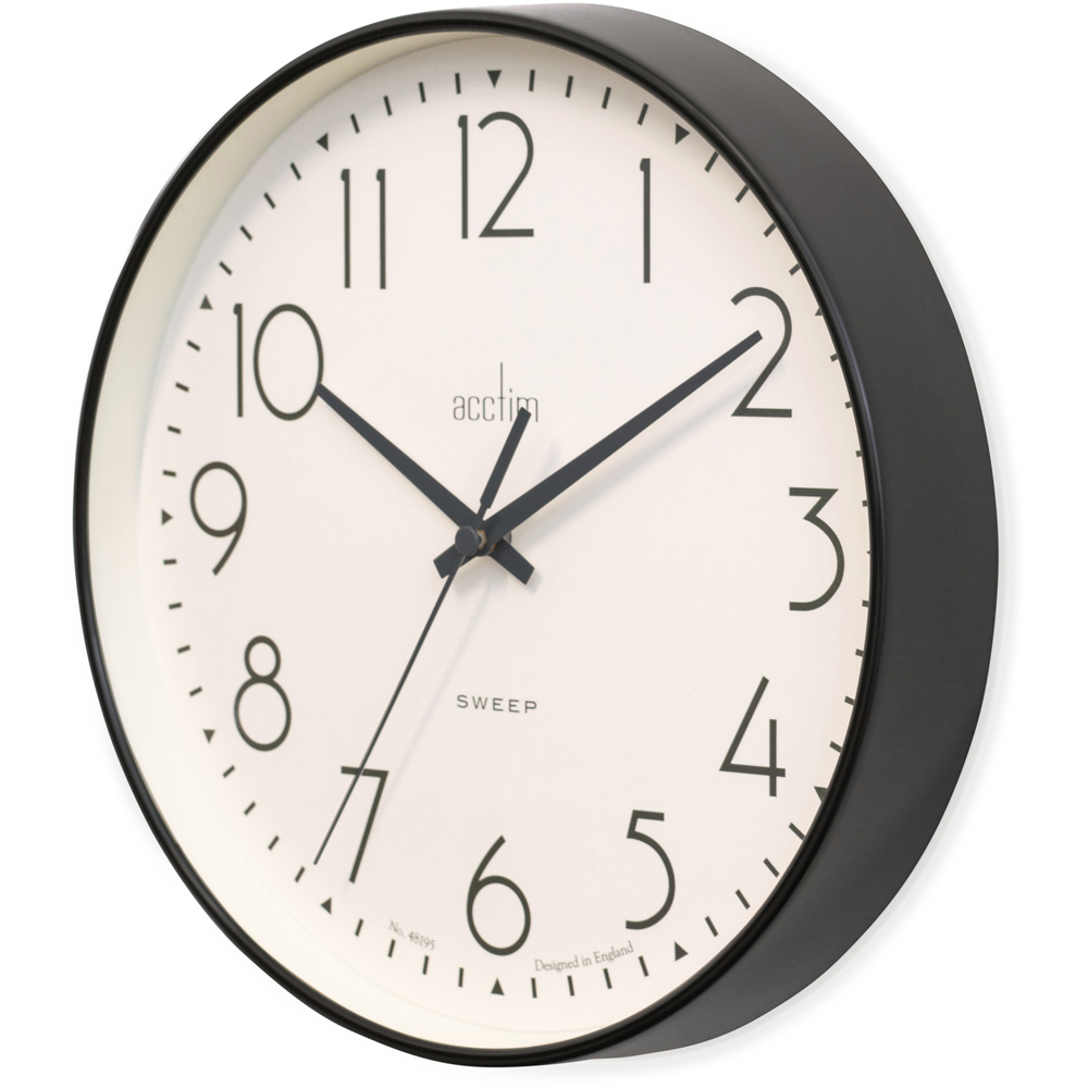 Acctim Earl Black Retro Design Non-Ticking Sweep Wall Clock 25cm Image 3