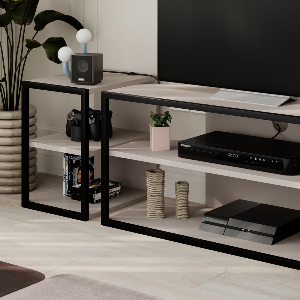 Decortie Echo 2 Shelf Mocha Grey Metal Frame Modern TV Unit with 2 Side Table Image 3