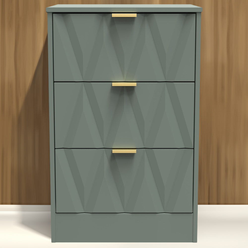 Crowndale Las Vegas 3 Drawer Reed Green Bedside Table Ready Assembled Image 1