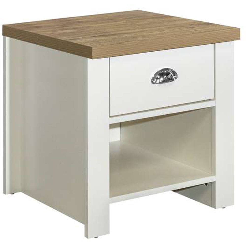 Highgate Single Drawer Cream and Oak Lamp Table Image 4