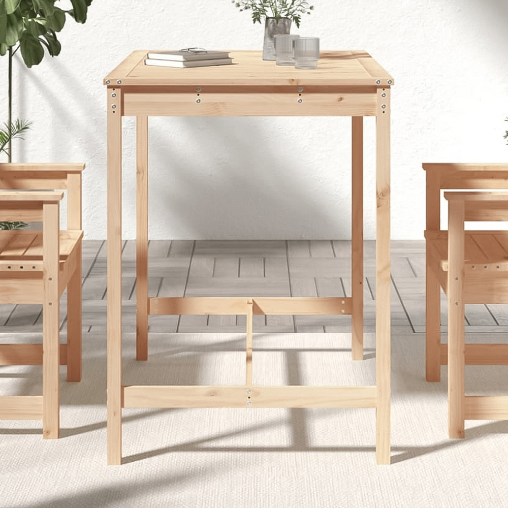 vidaXL 4 Seater Solid Pine Wood Slatted Garden Dining Table Natural Image 1