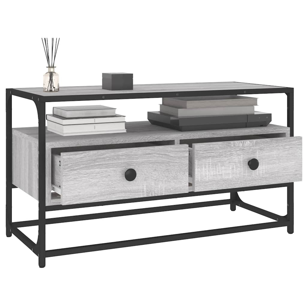 vidaXL 2 Drawer Single Shelf Grey Sonoma TV Cabinet Image 4