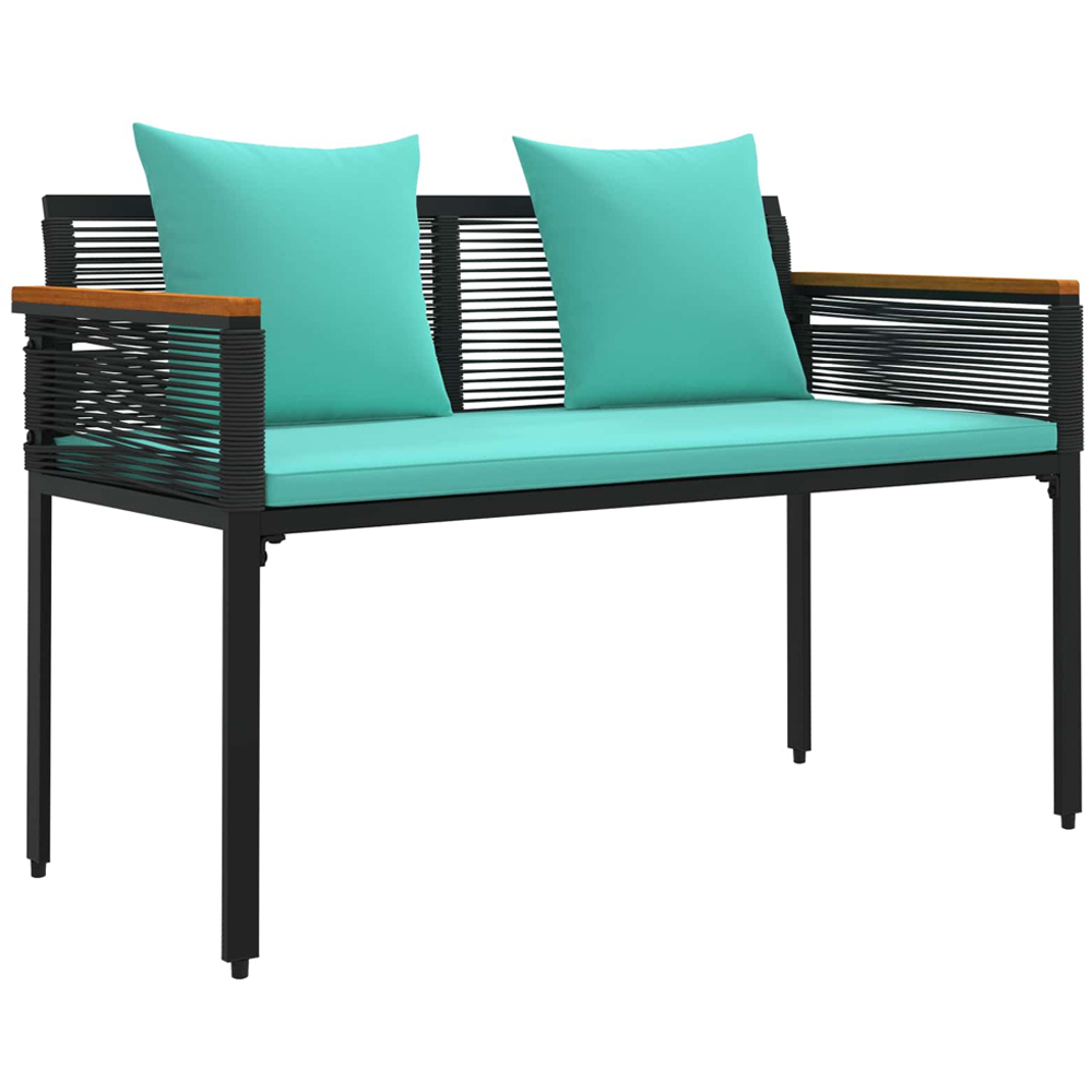 vidaXL Black and Turquoise Poly Rattan Garden Bench with Cushion 117 x 54 x 74.5cm Image 2