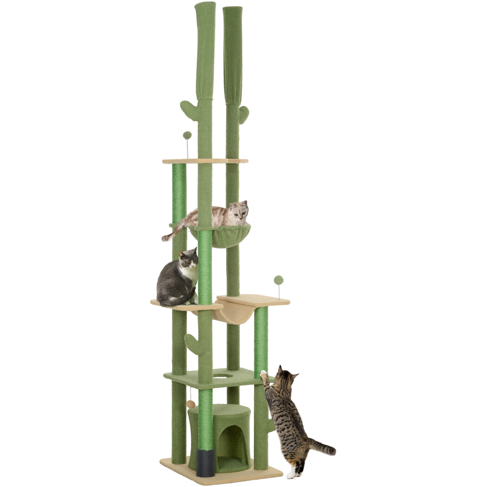 PawHut Green Floor To Ceiling Cat Tree 255cm Image 1