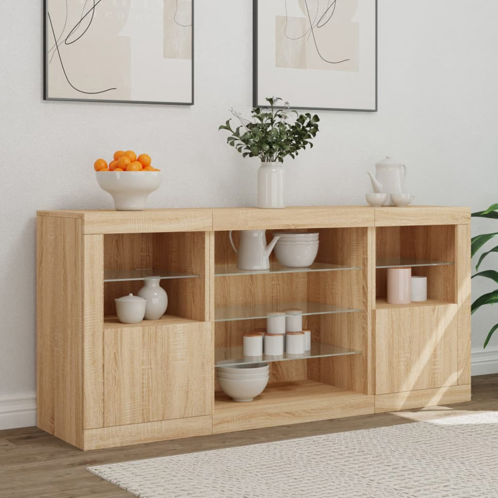 vidaXL 2 Door 8 Shelf Sonoma Oak Sideboard with RGB LED Lights Image 3
