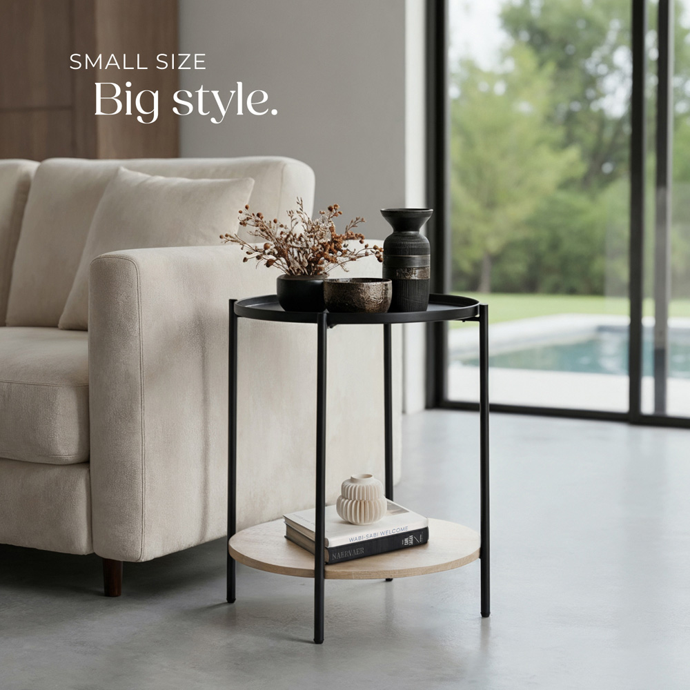 Tectake Sunderland Single Shelf Round Sonoma Oak Bedside Table Image 8