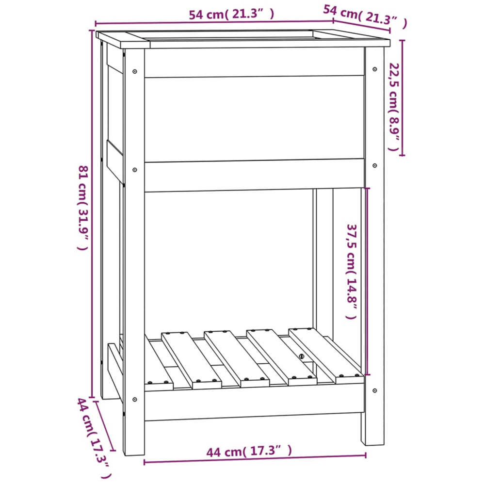 vidaXL White Solid Pine Outdoor Planter with Shelf 55 x 54 x 81cm Image 6