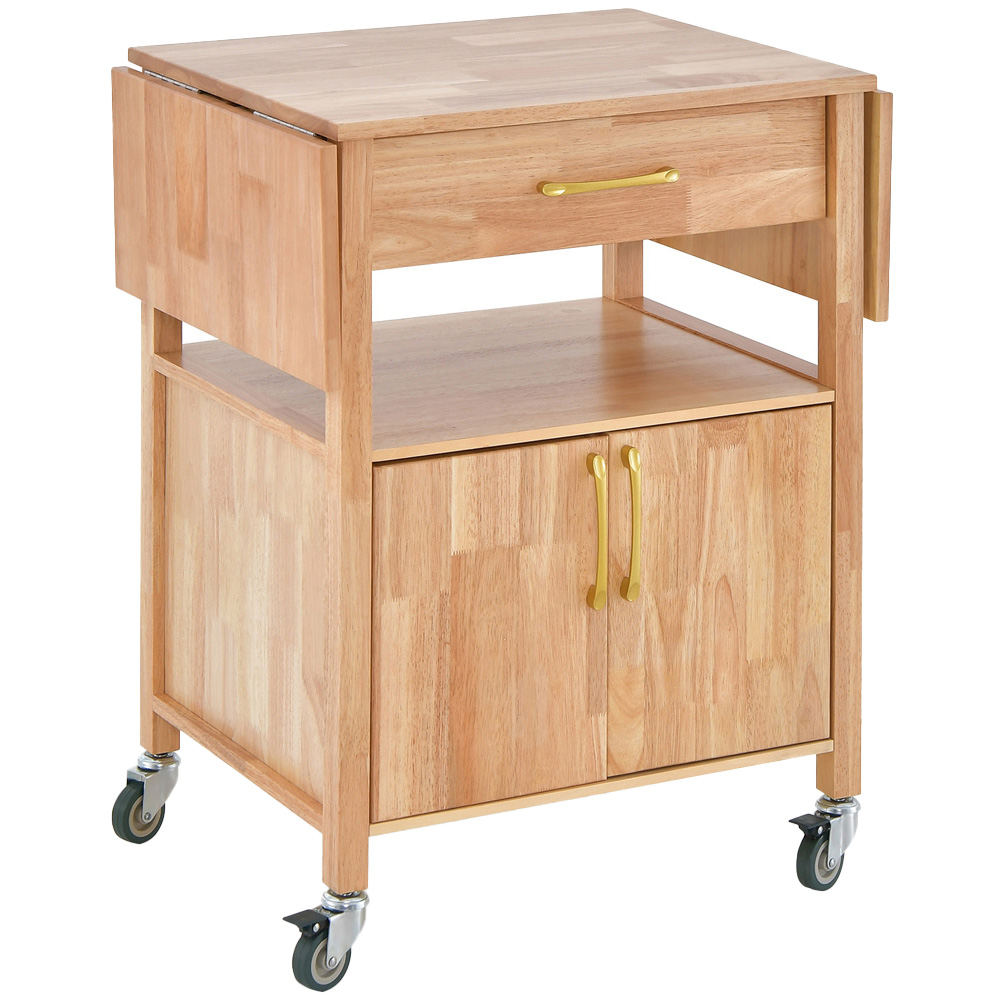 Costway 2 Door Single Drawer Natural Drop Leaf Kitchen Island Trolley Image 1