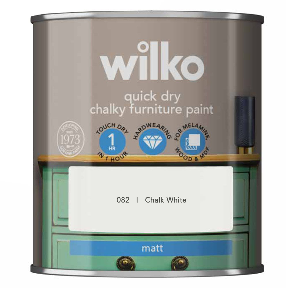 Wilko Quick Dry Chalky Furniture Paint Chalk White 250ml Wilko