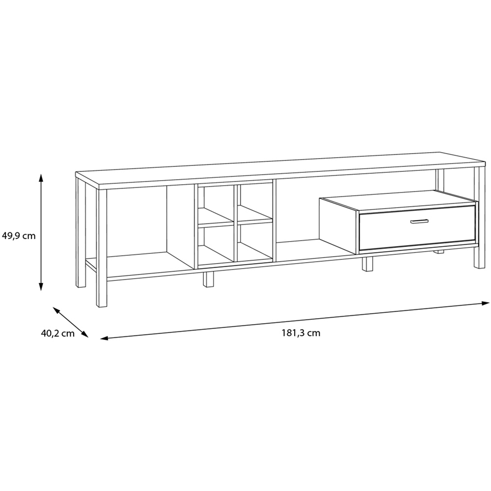 Florence High Rock Single Drawer Matt Black and Riviera Oak Wide TV Unit Image 8