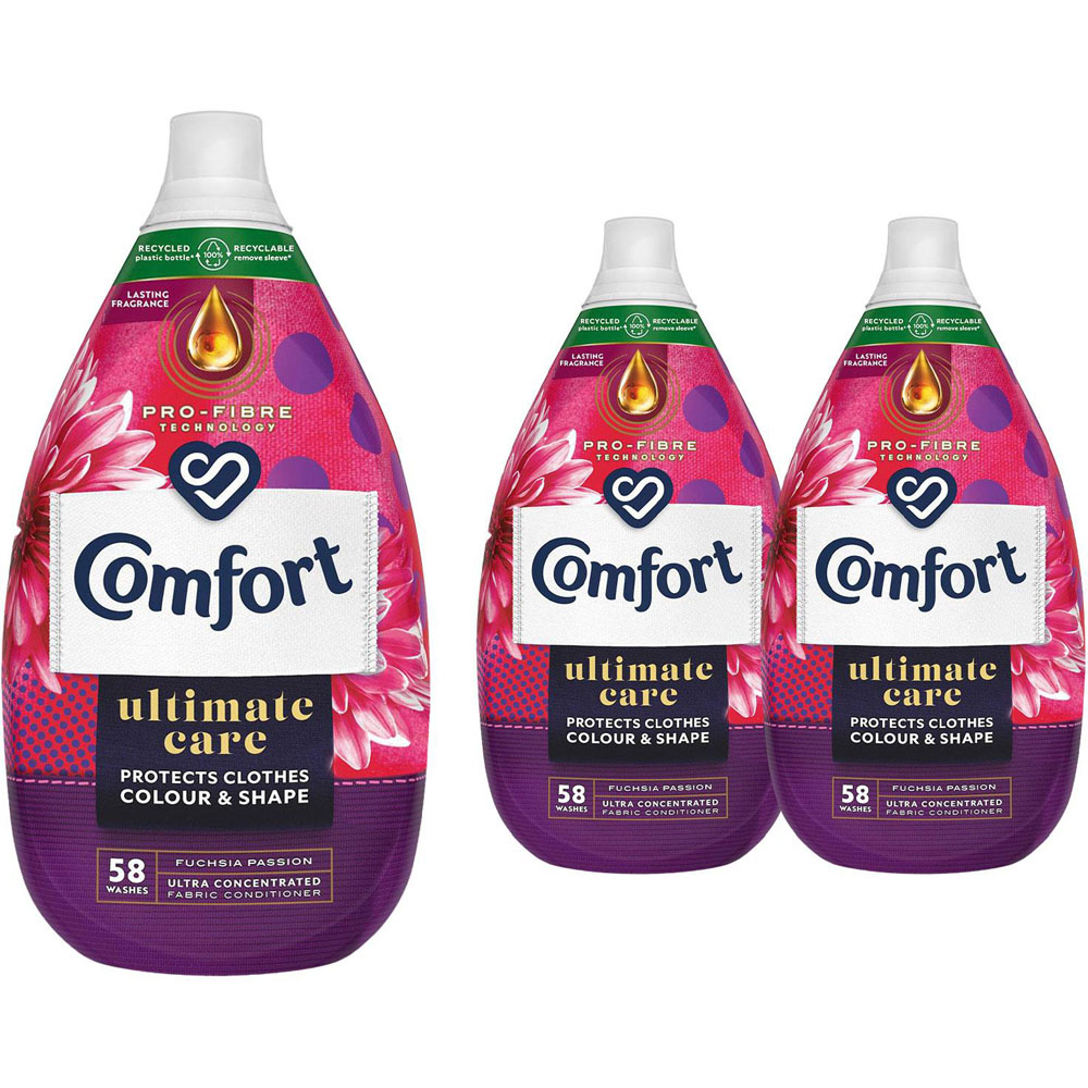 Comfort Ultimate Care Fuchsia Passion Concentrated Fabric Conditioner 58 Washes 870ml 3 Pack Image 1