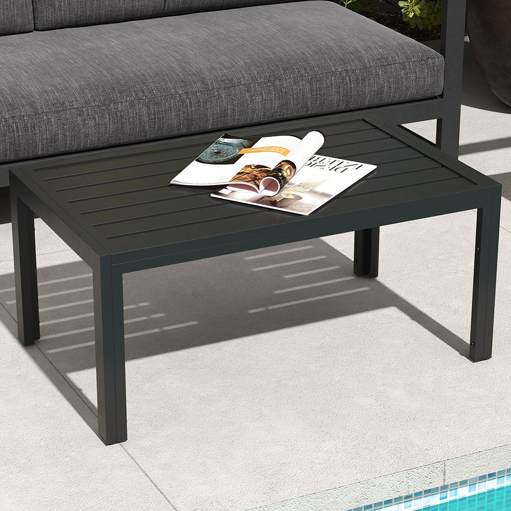 Outsunny Black Steel Frame and Slat Tabletop Outdoor Side Table Image 1