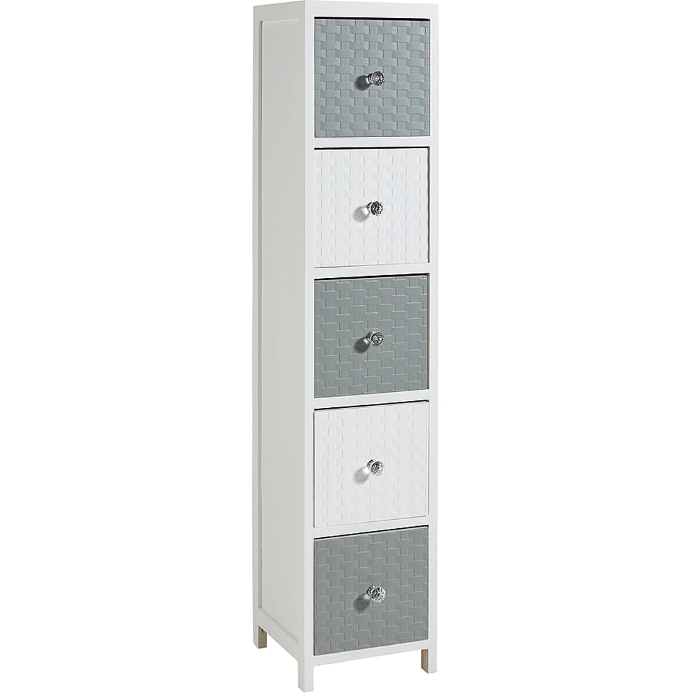 Home Source Crystal 5 Drawer White Grey Narrow Chest of Drawers Image 2