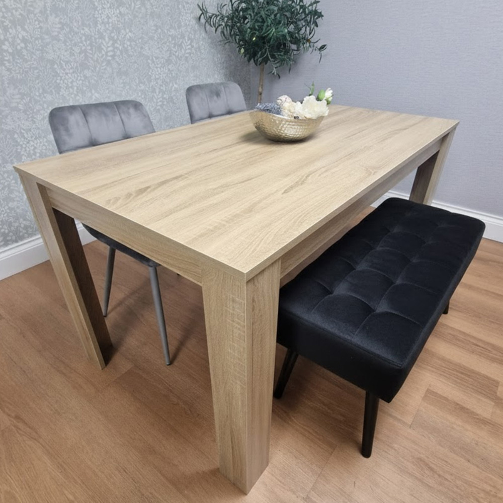 Portland 3 Seater Velvet Wooden Dining Set with Bench Oak Effect Grey and Black Image 1
