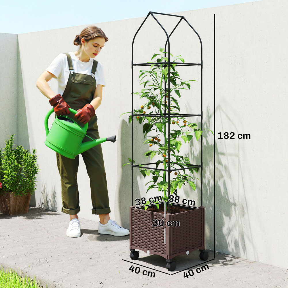 Outsunny Brown Raised Garden Bed with Tomato Cage and Drainage Holes 182 x 40 x 40cm Image 9