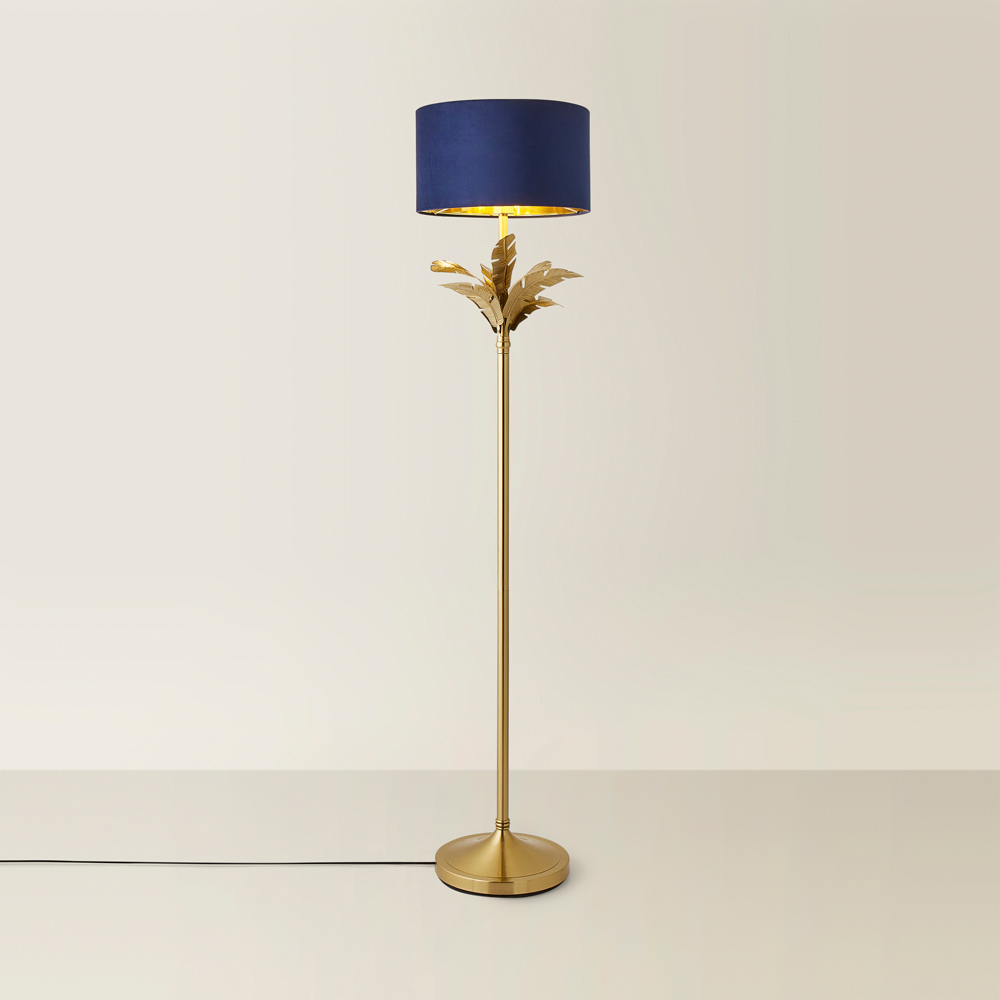 ValueLights Christina Navy Velvet and Gold Palm Leaf Floor Lamp with Bulb Image 5