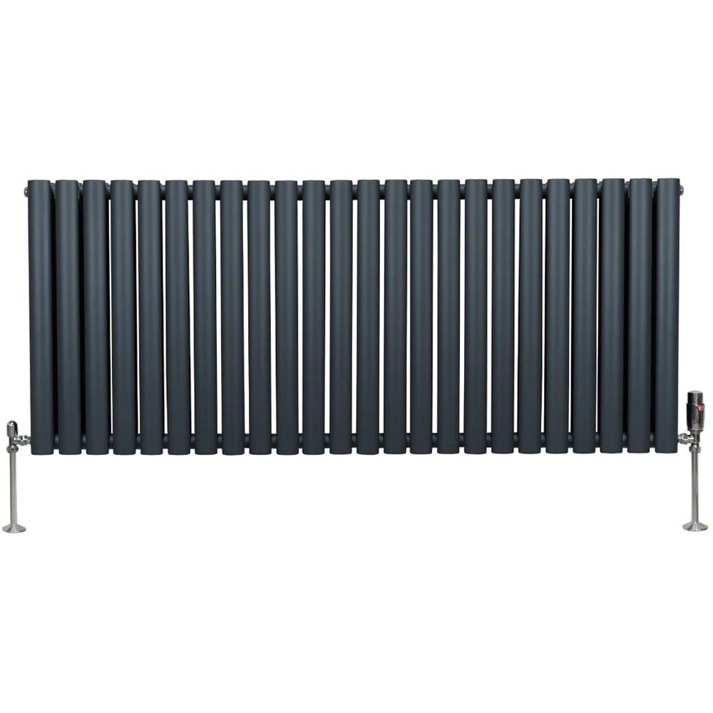 Monster Shop 6440BTU Anthracite Grey Oval Column Radiator and Valves 600 x 1440mm Image 1