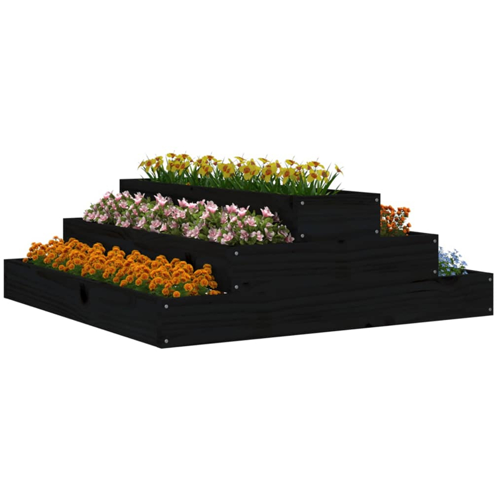 vidaXL 3-Tier Black Solid Pine Wood Garden Planter 27 x 80 x 80cm Image 2
