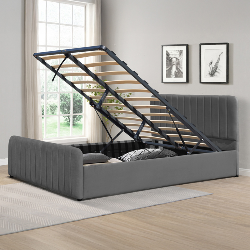 Comfy Living Double Dark Grey Brushed Velvet Gas Lift Ottoman Bedframe Image 1