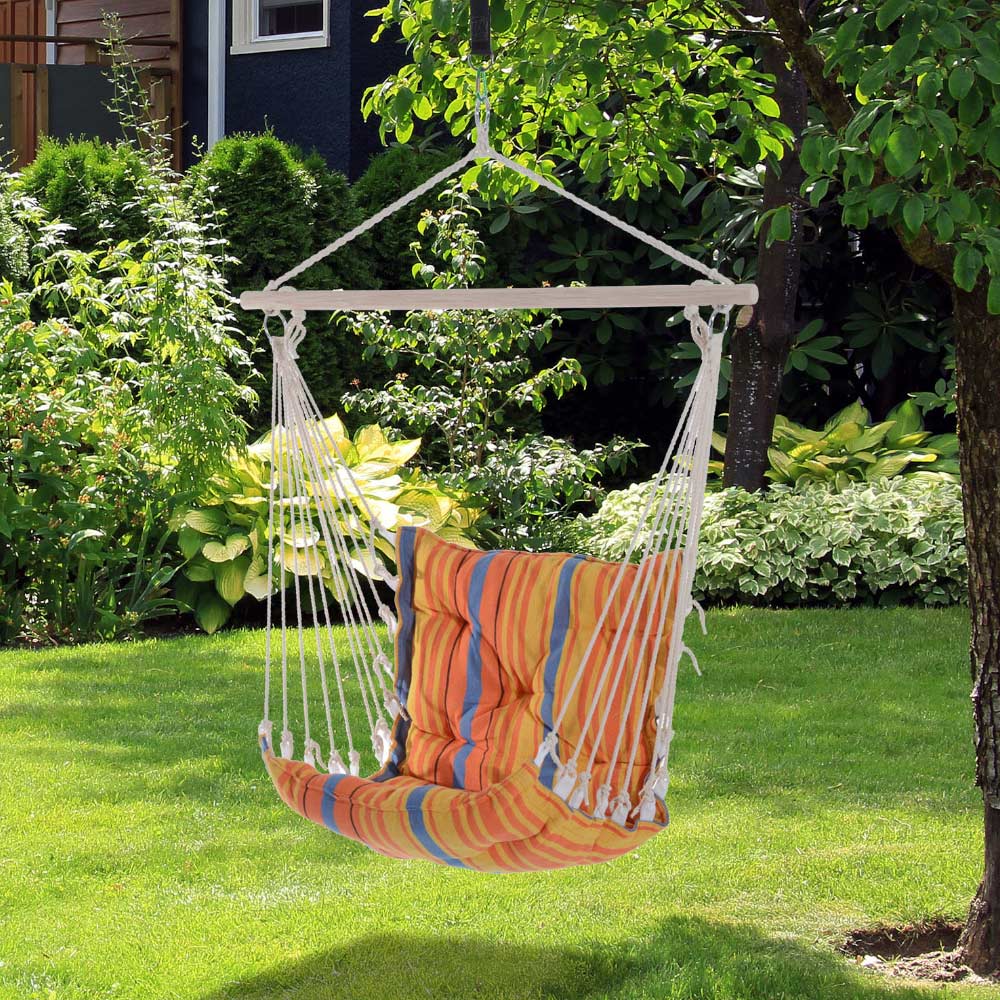 Outsunny Orange Stripe Hanging Padded Swing Chair Image 1