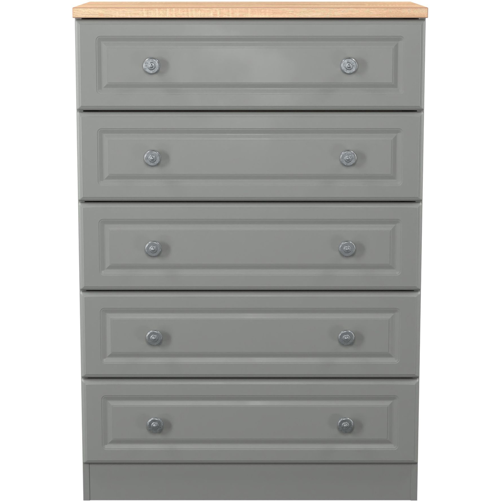 Crowndale Norfolk 5 Drawer Dusk Grey and Bardolino Oak Chest of Drawers Ready Assembled Image 2