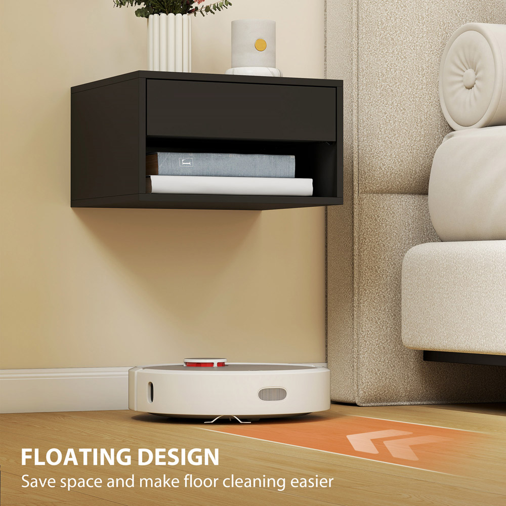 Portland Single Drawer Single Shelf Black Floating Nightstand Set of 2 Image 7