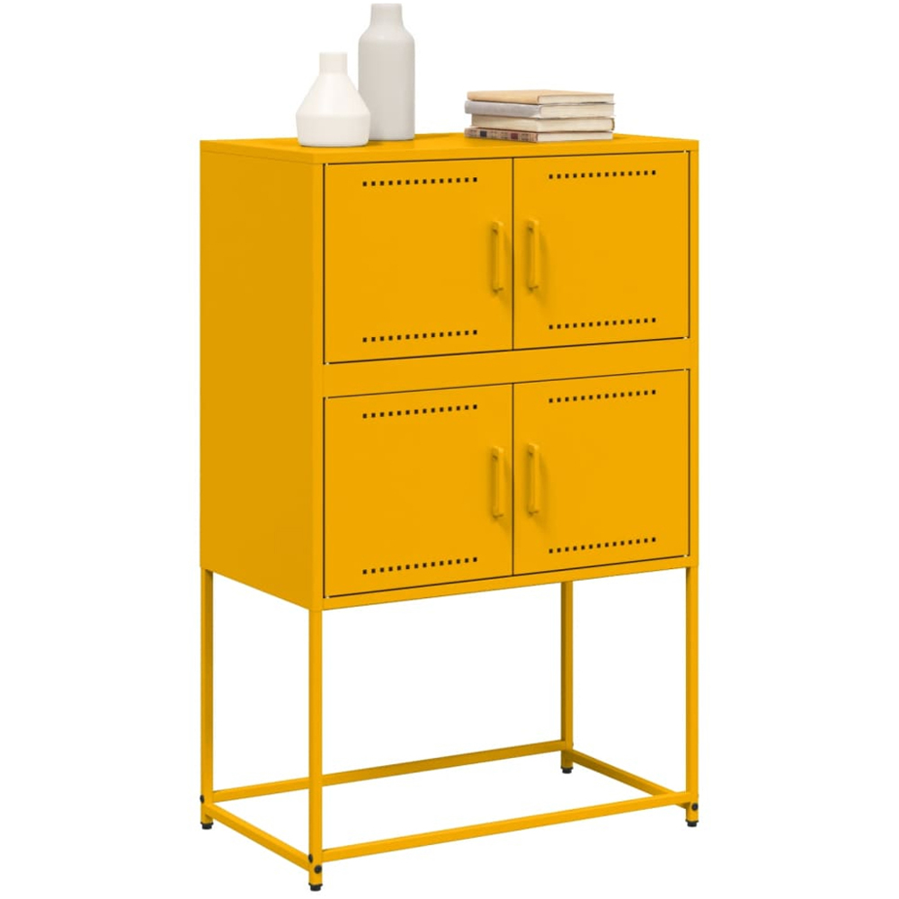 vidaXL 4 Door Mustard Yellow Industrial Metal Sideboard Image 4