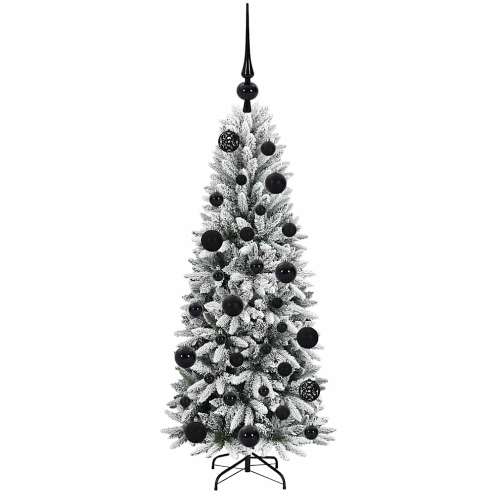 vidaXL Pre-Lit Black Baubles Artificial Snow Flocked Christmas Tree 4ft Image 4