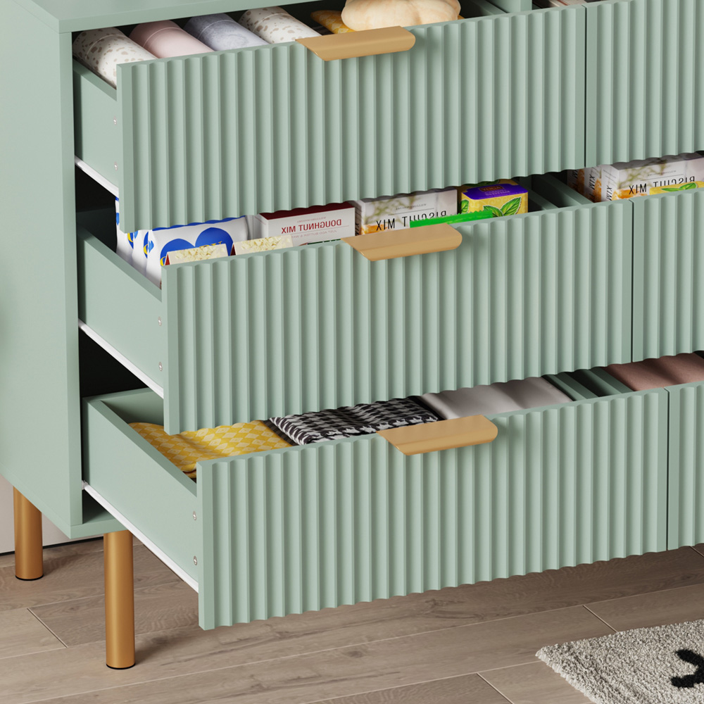 FurnitureHMD 6 Drawer Light Green Wave Pattern Chest of Drawers Image 6