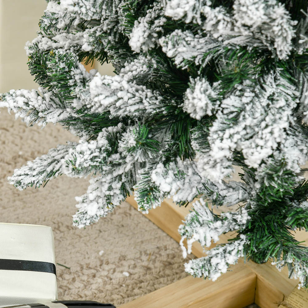 Everglow Green Snow Flocked Artificial Pencil Christmas Tree with Pinewood Base 5ft Image 3
