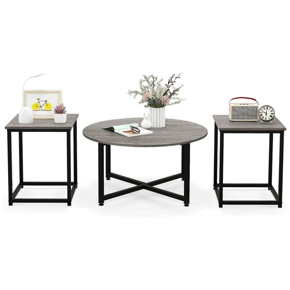 Costway Grey Metal Coffee Table Set of 3 Image 2