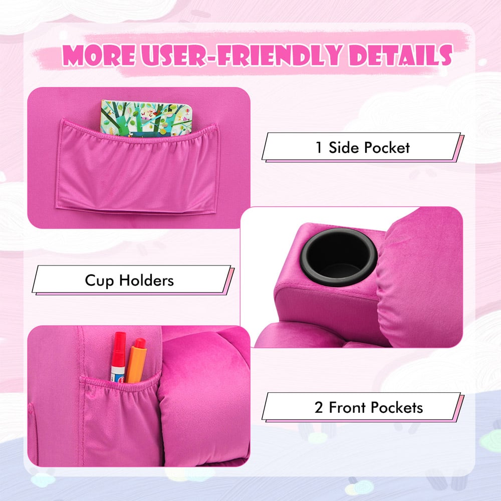 Costway Pink Adjustable Kids Larger Lounger with 2 Cup Holders Image 4