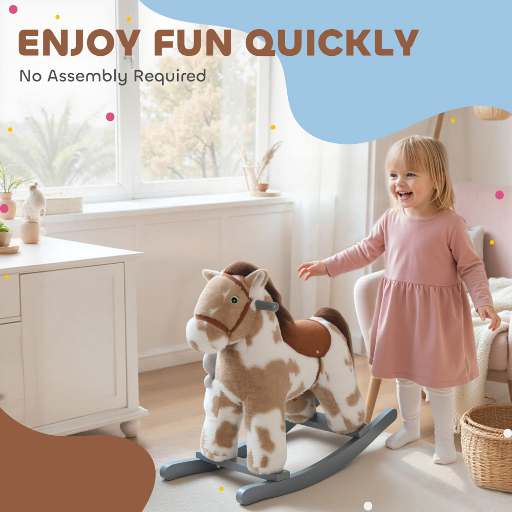 Tommy Toys AIYAPLAY Kids Brown Ride On Rocking Horse with Interactive Sounds and Rabbit Doll Image 4