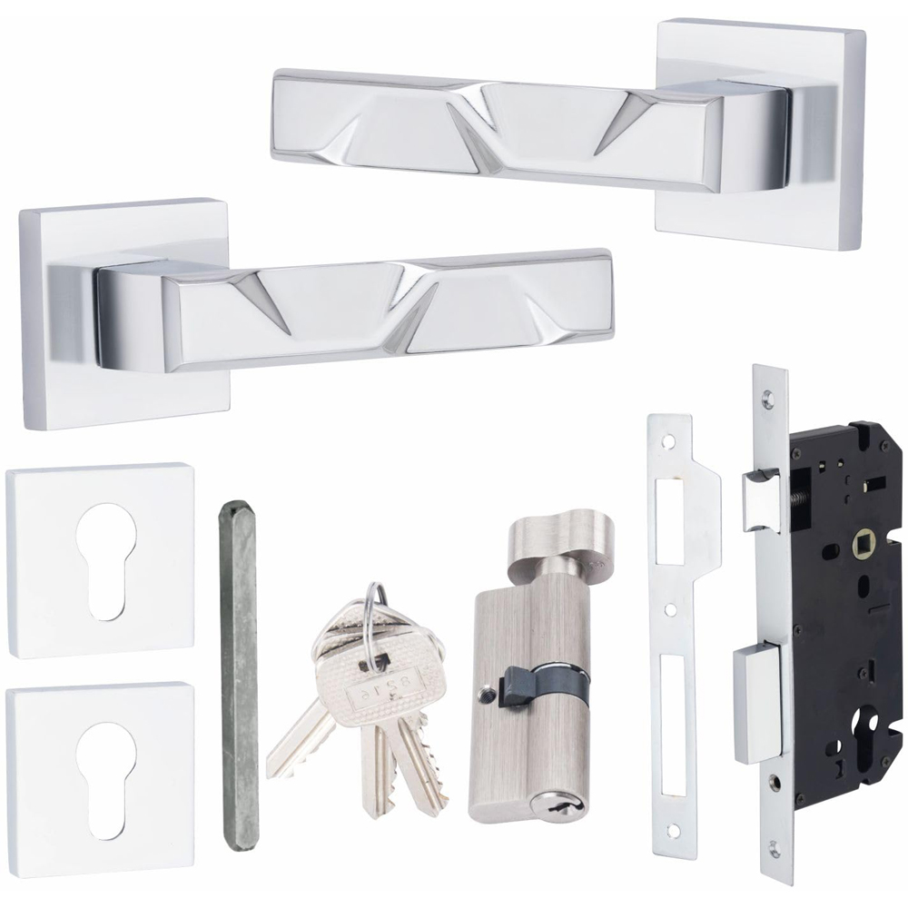Golden Grace Polished Chrome Modern Nova Euro Lock Door Handle Set Image 1