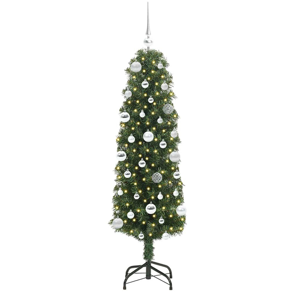 vidaXL Green Artificial Christmas Tree with Pinecones LEDs Silver Decoration Ornaments 5ft Image 1