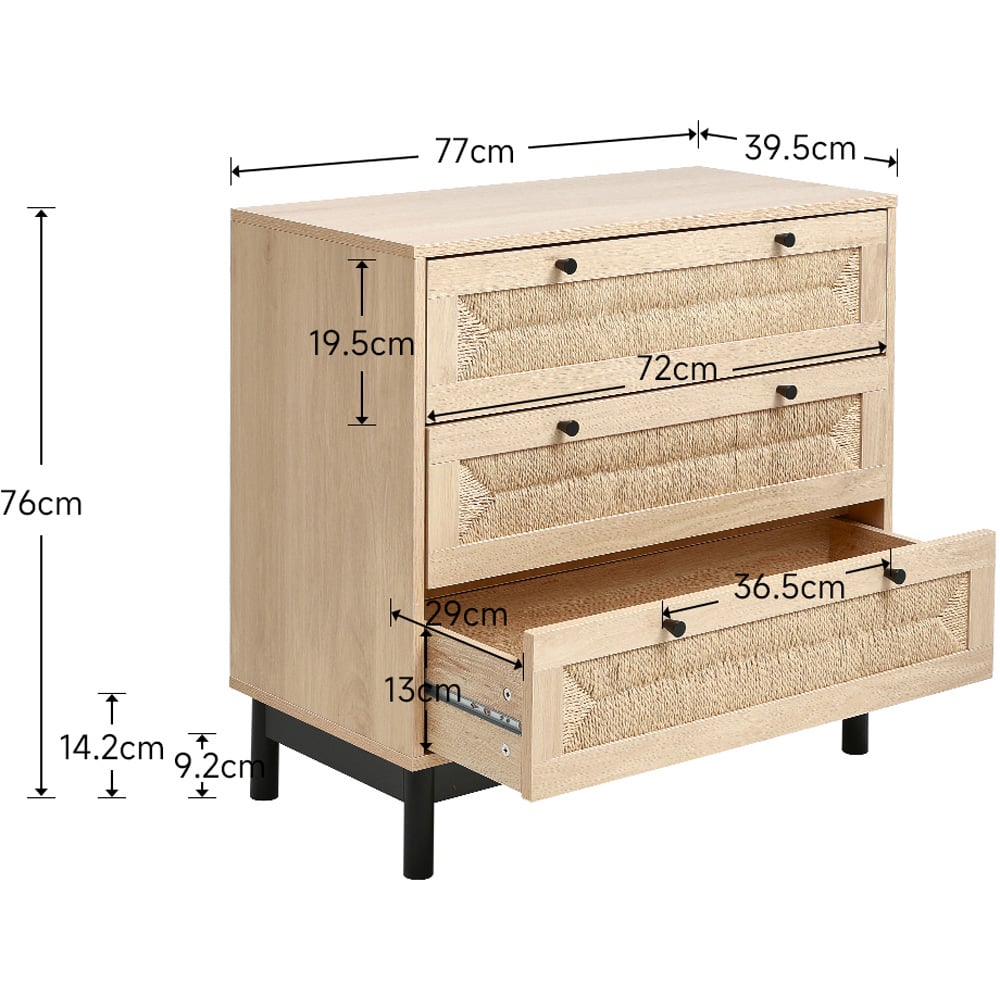 H&O Direct 3 Drawer Woven Accent Storage Cabinet Image 7