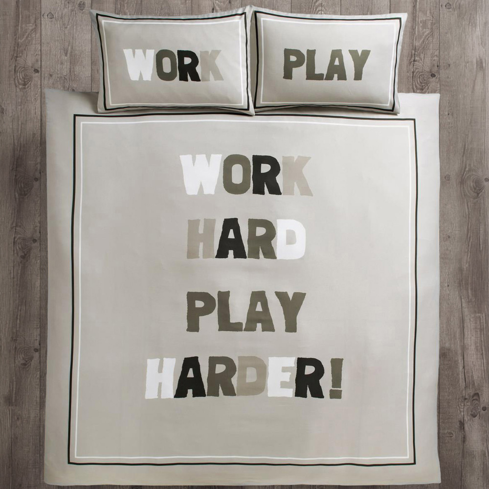 Velosso Double Grey Work Hard Play Harder Duvet Cover Set Image