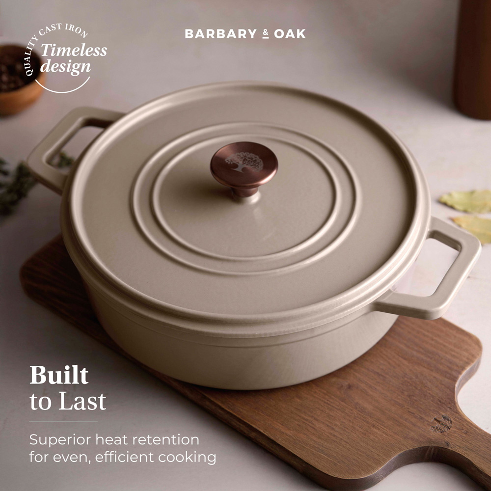 Barbary & Oak Nattura 28cm Cashmere Cast Iron Shallow Casserole Dish with Lid Image 3