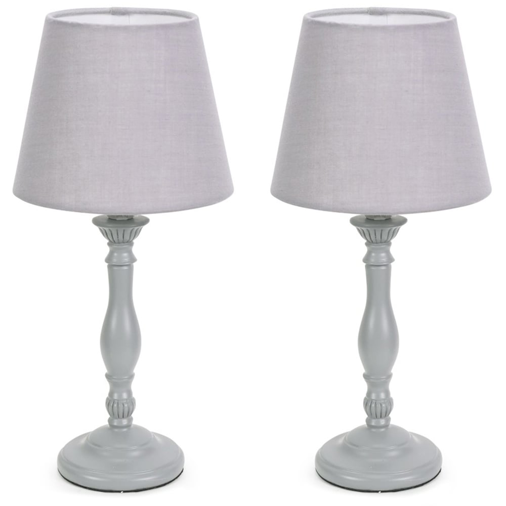 ValueLights Sara Tapered Lamp Shade Grey Wood Traditional Candle Stick LED Table Lamp Image 1