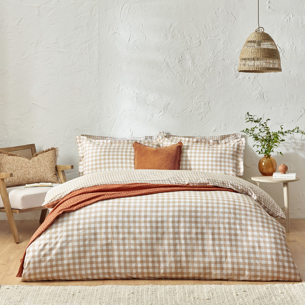 Yard Barton Single Biscuit Check Printed 144 Thread Count Duvet Cover and Pillowcase Set Image 4