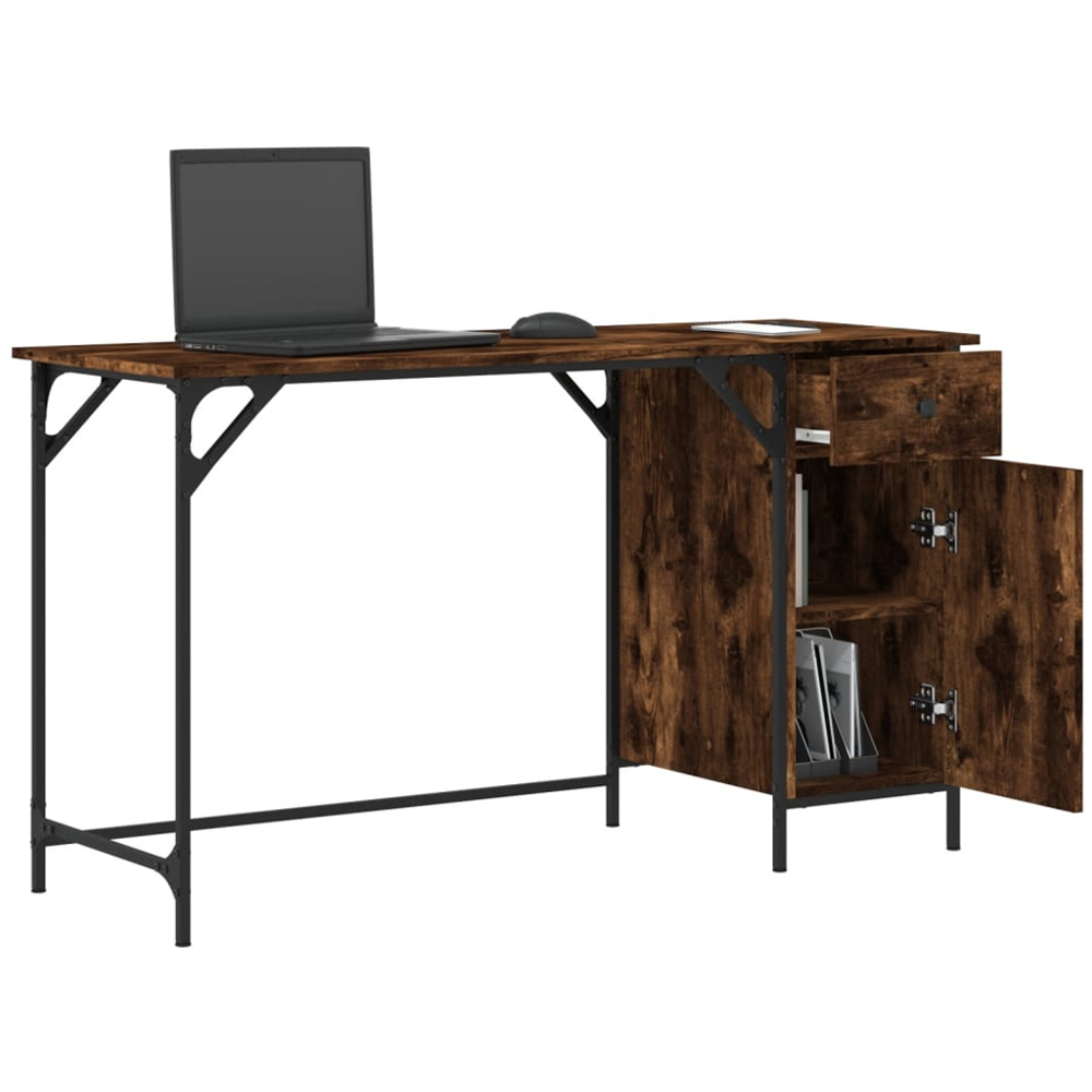 vidaXL Single Door Single Drawer Industrial Style Computer Desk Smoked Oak Image 9